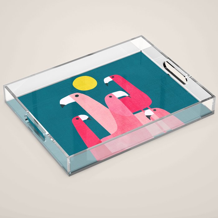 Pink flamingoes Acrylic Tray Gallery Image 1