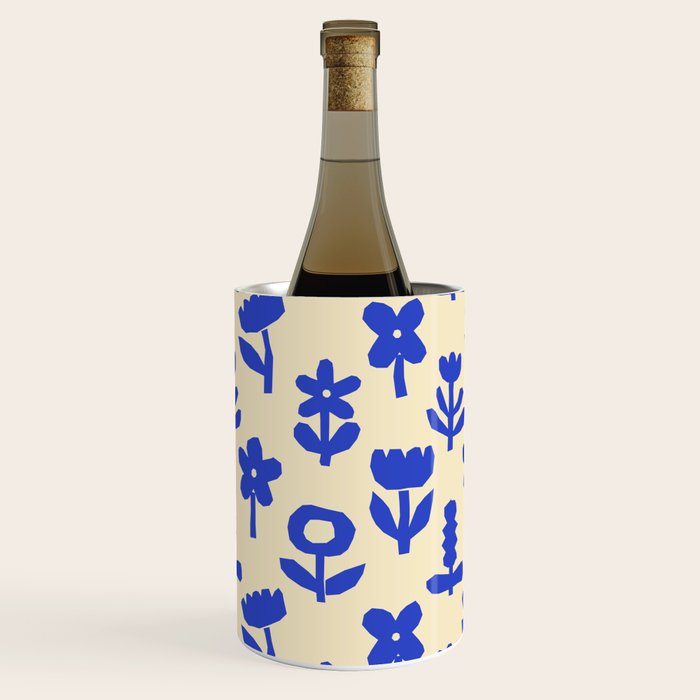 Abstract blue flower collage art pattern Wine Chiller Gallery Image 2