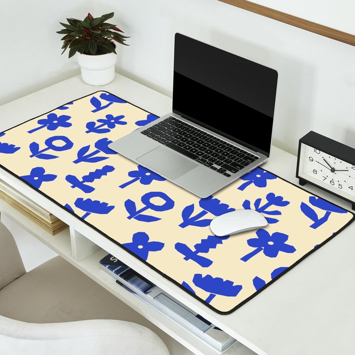 Abstract blue flower collage art pattern Desk Mat Gallery Image 2