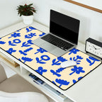 Abstract blue flower collage art pattern Desk Mat Gallery Image 2