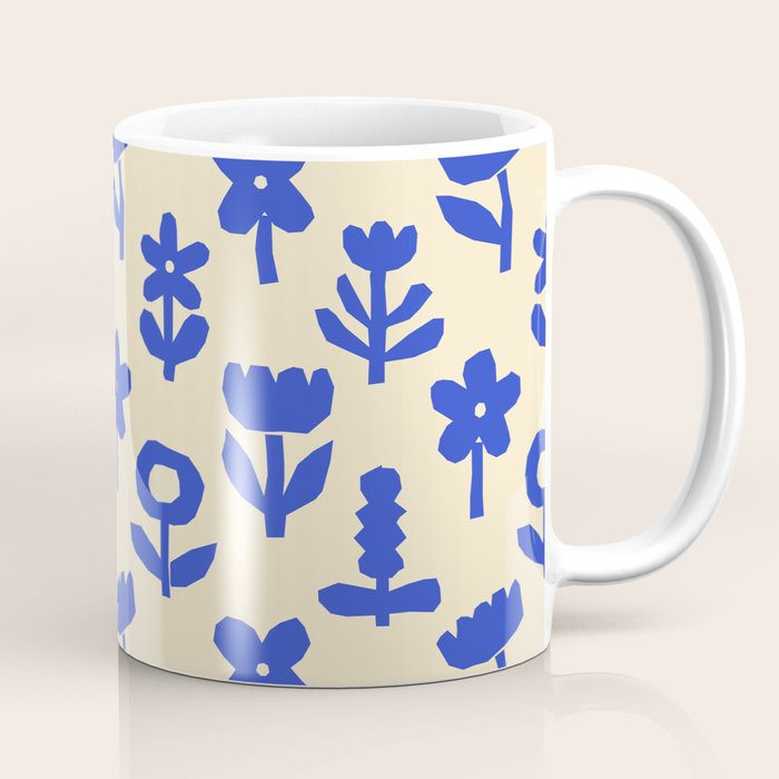 Abstract blue flower collage art pattern Coffee Mug Gallery Image 1