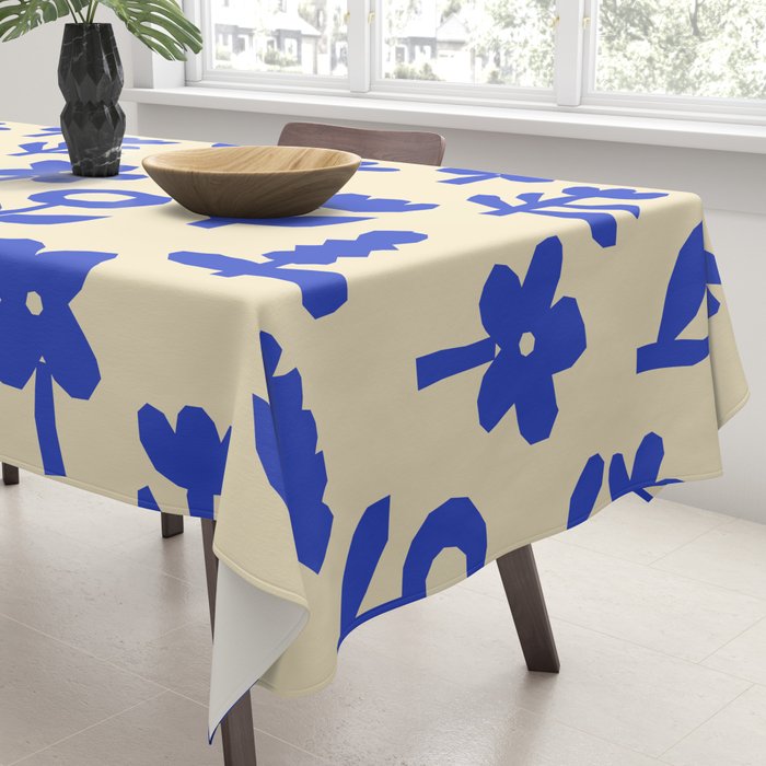 Abstract blue flower collage art pattern Tablecloth Gallery Image 3