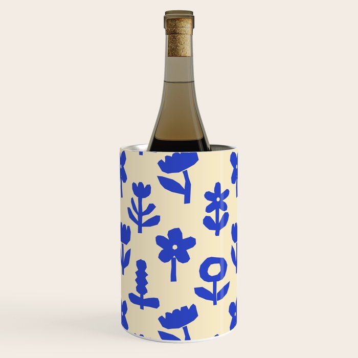 Abstract blue flower collage art pattern Wine Chiller Gallery Image 1