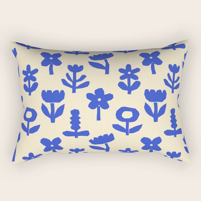 Abstract blue flower collage art pattern Rectangular Pillow Gallery Image 1