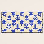 Abstract blue flower collage art pattern Desk Mat Gallery Image 3