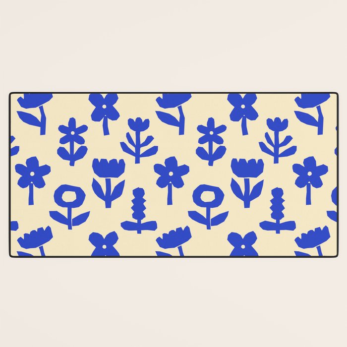 Abstract blue flower collage art pattern Desk Mat Gallery Image 3
