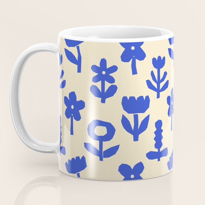 Abstract blue flower collage art pattern Coffee Mug Gallery Image 3