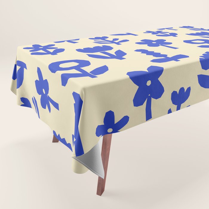Abstract blue flower collage art pattern Tablecloth Gallery Image 1