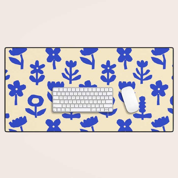 Abstract blue flower collage art pattern Desk Mat Gallery Image 1