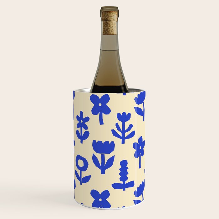 Abstract blue flower collage art pattern Wine Chiller Gallery Image 3