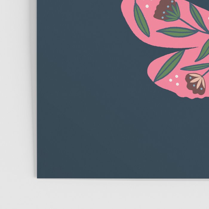 Folk Floral Moths and Butterflies Blue Poster Gallery Image 3