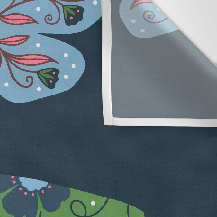 Folk Floral Moths and Butterflies Blue Wall Tapestry Gallery Image 3