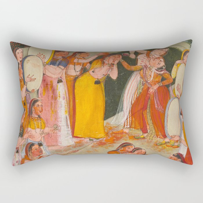 Girls Spraying Each Other at Holi c. 1640-50 Northwestern India, Rajasthan, Rajput Kingdom of Bikaner Gum tempera, ink, and gold on paper  Rectangular Pillow Gallery Image 2