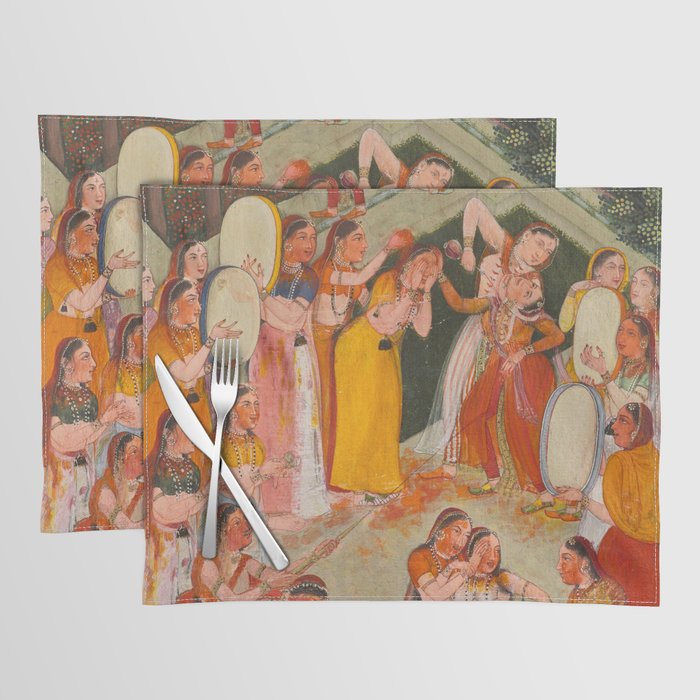 Girls Spraying Each Other at Holi c. 1640-50 Northwestern India, Rajasthan, Rajput Kingdom of Bikaner Gum tempera, ink, and gold on paper  Placemat Gallery Image 1