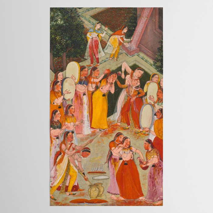 Girls Spraying Each Other at Holi c. 1640-50 Northwestern India, Rajasthan, Rajput Kingdom of Bikaner Gum tempera, ink, and gold on paper  Tablecloth Gallery Image 2