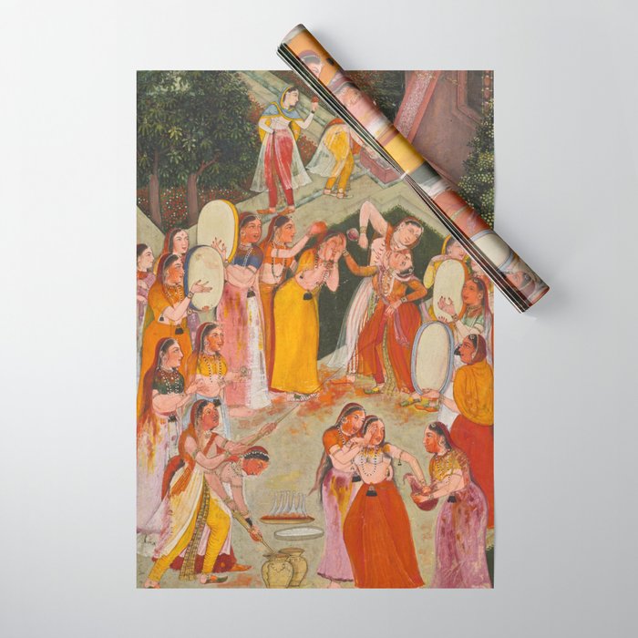Girls Spraying Each Other at Holi c. 1640-50 Northwestern India, Rajasthan, Rajput Kingdom of Bikaner Gum tempera, ink, and gold on paper  Wrapping Paper Gallery Image 1