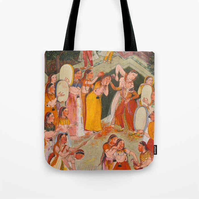 Girls Spraying Each Other at Holi c. 1640-50 Northwestern India, Rajasthan, Rajput Kingdom of Bikaner Gum tempera, ink, and gold on paper  Tote Bag Gallery Image 1