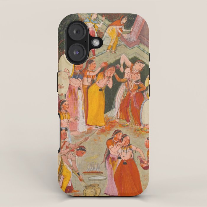 Girls Spraying Each Other at Holi c. 1640-50 Northwestern India, Rajasthan, Rajput Kingdom of Bikaner Gum tempera, ink, and gold on paper  iPhone Case Gallery Image 1
