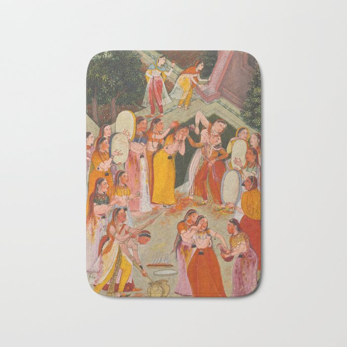 Girls Spraying Each Other at Holi c. 1640-50 Northwestern India, Rajasthan, Rajput Kingdom of Bikaner Gum tempera, ink, and gold on paper  Bath Mat Gallery Image 1