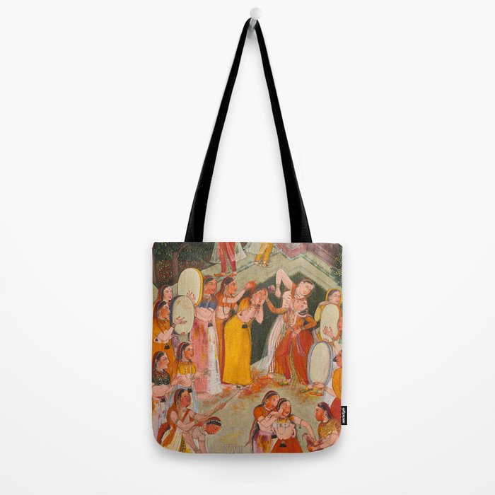 Girls Spraying Each Other at Holi c. 1640-50 Northwestern India, Rajasthan, Rajput Kingdom of Bikaner Gum tempera, ink, and gold on paper  Tote Bag Gallery Image 2