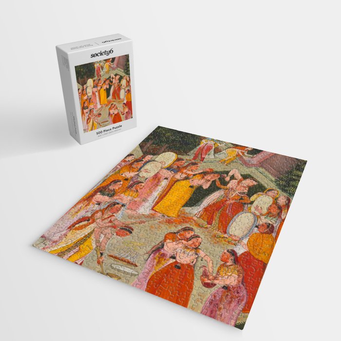 Girls Spraying Each Other at Holi c. 1640-50 Northwestern India, Rajasthan, Rajput Kingdom of Bikaner Gum tempera, ink, and gold on paper  Jigsaw Puzzle Gallery Image 2