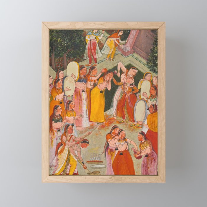 Girls Spraying Each Other at Holi c. 1640-50 Northwestern India, Rajasthan, Rajput Kingdom of Bikaner Gum tempera, ink, and gold on paper  Mini Art Print Gallery Image 1