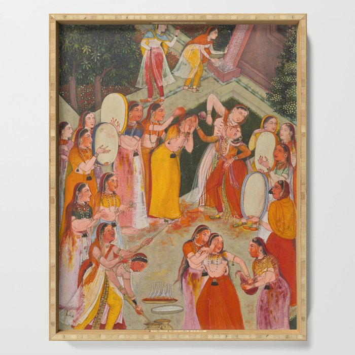 Girls Spraying Each Other at Holi c. 1640-50 Northwestern India, Rajasthan, Rajput Kingdom of Bikaner Gum tempera, ink, and gold on paper  Serving Tray Gallery Image 1