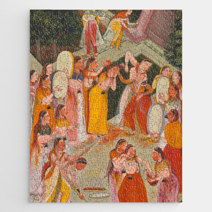 Girls Spraying Each Other at Holi c. 1640-50 Northwestern India, Rajasthan, Rajput Kingdom of Bikaner Gum tempera, ink, and gold on paper  Jigsaw Puzzle Gallery Image 1