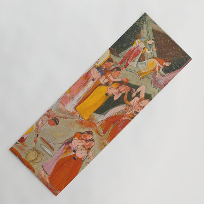 Girls Spraying Each Other at Holi c. 1640-50 Northwestern India, Rajasthan, Rajput Kingdom of Bikaner Gum tempera, ink, and gold on paper  Yoga Mat Gallery Image 1