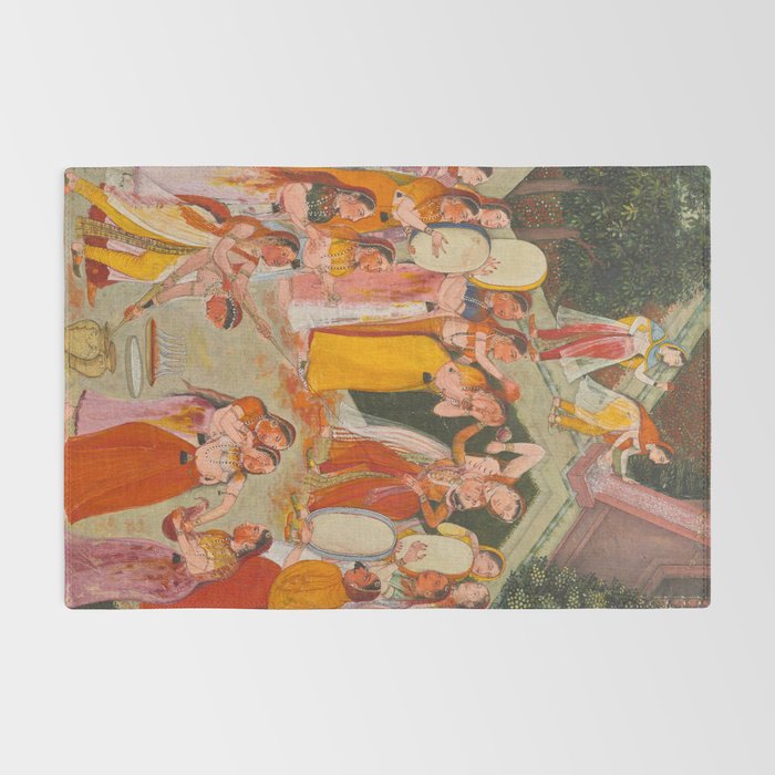 Girls Spraying Each Other at Holi c. 1640-50 Northwestern India, Rajasthan, Rajput Kingdom of Bikaner Gum tempera, ink, and gold on paper  Rug Gallery Image 2