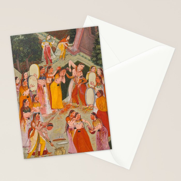 Girls Spraying Each Other at Holi c. 1640-50 Northwestern India, Rajasthan, Rajput Kingdom of Bikaner Gum tempera, ink, and gold on paper  Stationery Card Gallery Image 2