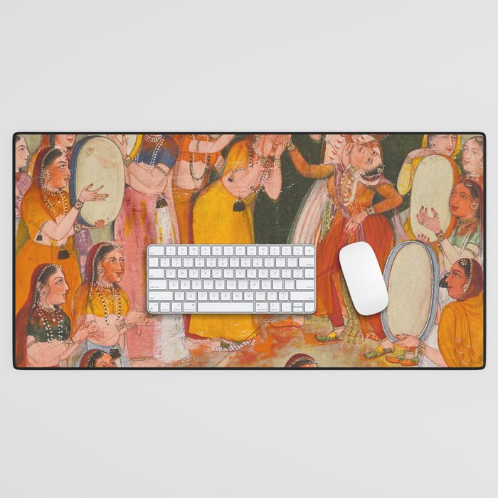 Girls Spraying Each Other at Holi c. 1640-50 Northwestern India, Rajasthan, Rajput Kingdom of Bikaner Gum tempera, ink, and gold on paper  Desk Mat Gallery Image 1
