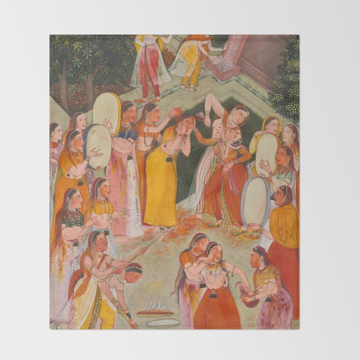 Girls Spraying Each Other at Holi c. 1640-50 Northwestern India, Rajasthan, Rajput Kingdom of Bikaner Gum tempera, ink, and gold on paper  Throw Blanket Gallery Image 2