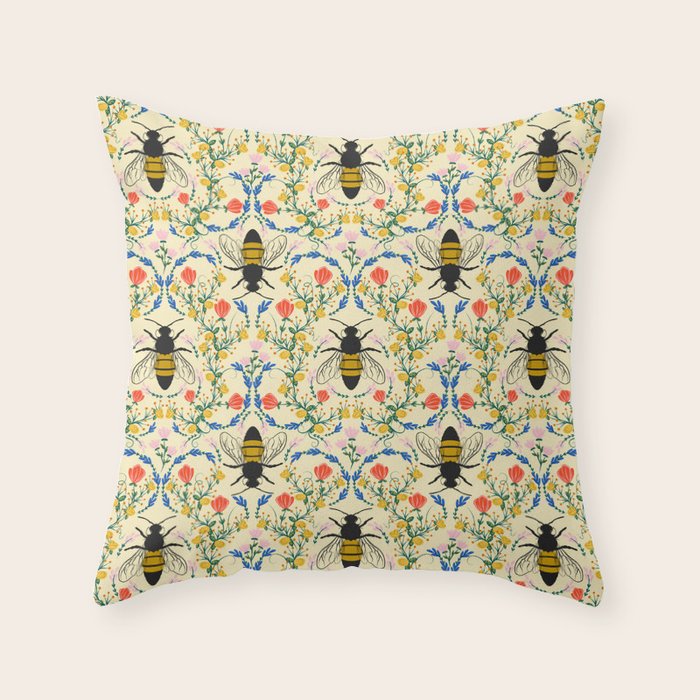 Bee Garden - Cream Throw Pillow Gallery Image 6