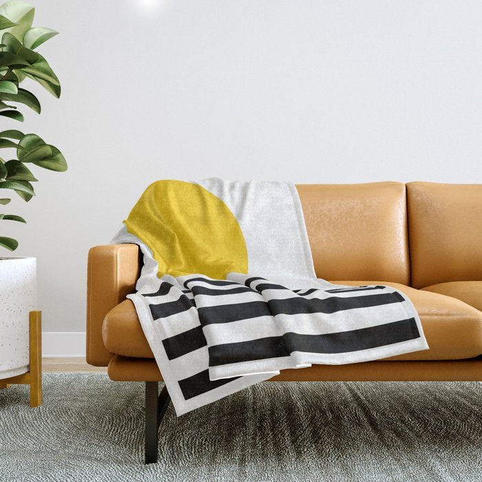 Midcentury Yellow Minimalist Sunset With Black Stripes Throw Blanket Gallery Image 1