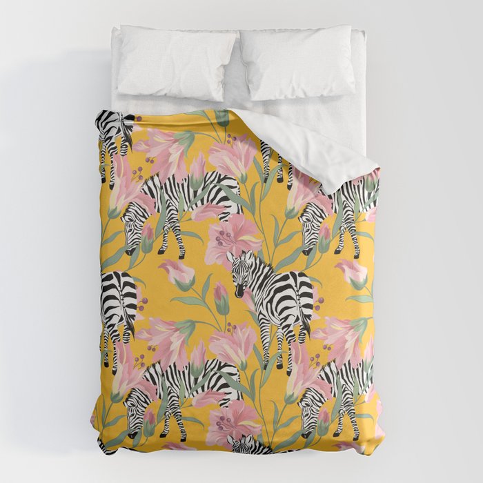 Striped For Life | Zebra Mango Forest | Modern Bohemian Wildlife Jungle | Botanical Nature Duvet Cover Gallery Image 6