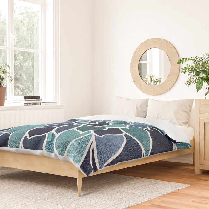 Festive, Flower Bloom, Navy Blue and Teal Duvet Cover Gallery Image 2
