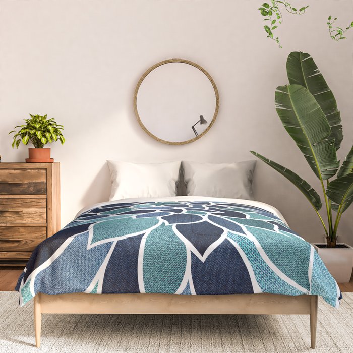 Festive, Flower Bloom, Navy Blue and Teal Comforter Gallery Image 3