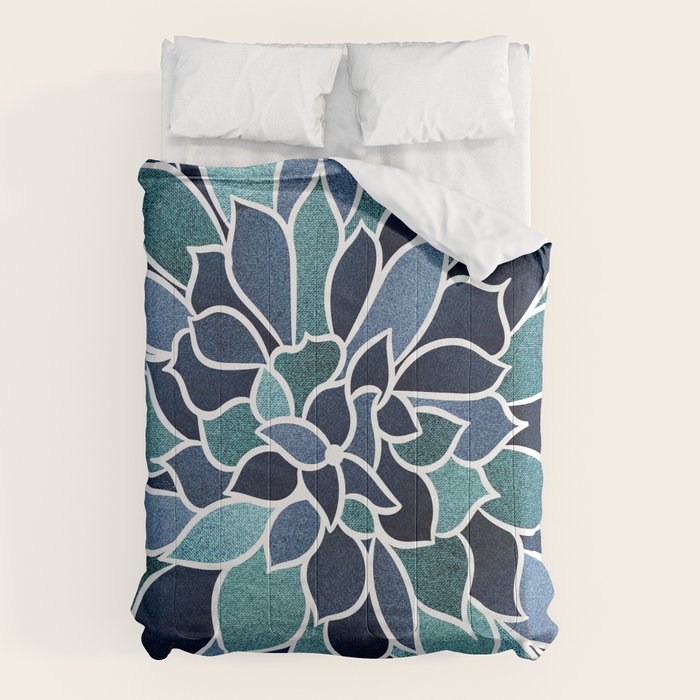 Festive, Flower Bloom, Navy Blue and Teal Comforter Gallery Image 1