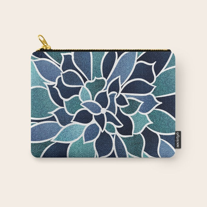 Festive, Flower Bloom, Navy Blue and Teal Carry All Pouch Gallery Image 1