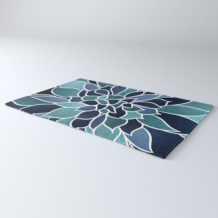Festive, Flower Bloom, Navy Blue and Teal Rug Gallery Image 3