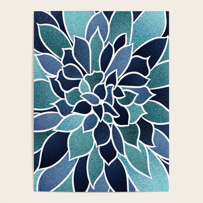 Festive, Flower Bloom, Navy Blue and Teal Poster Gallery Image 1