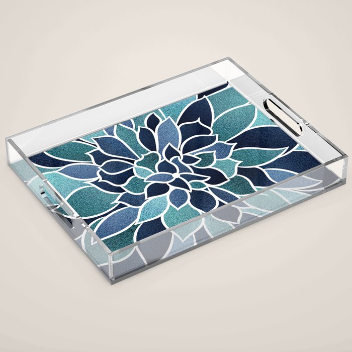 Festive, Flower Bloom, Navy Blue and Teal Acrylic Tray Gallery Image 1