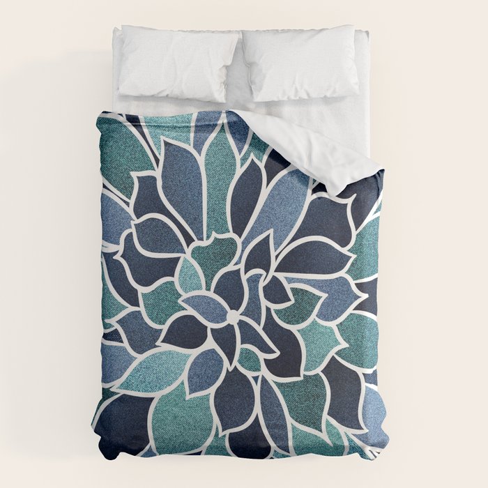 Festive, Flower Bloom, Navy Blue and Teal Duvet Cover Gallery Image 1