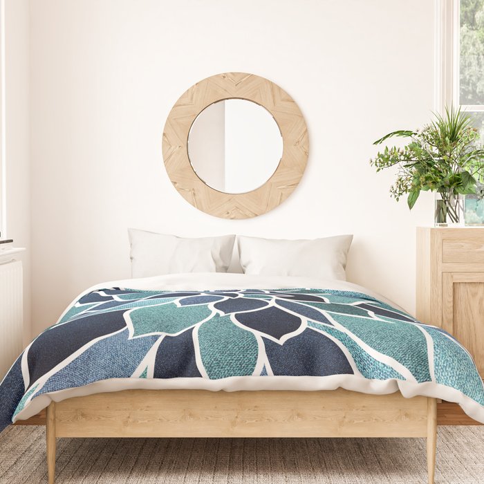 Festive, Flower Bloom, Navy Blue and Teal Duvet Cover Gallery Image 3