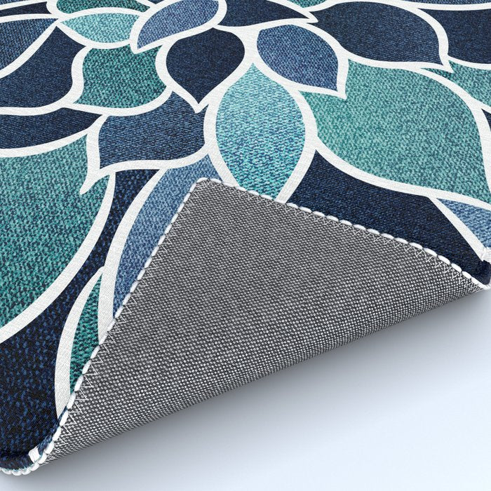 Festive, Flower Bloom, Navy Blue and Teal Rug Gallery Image 4
