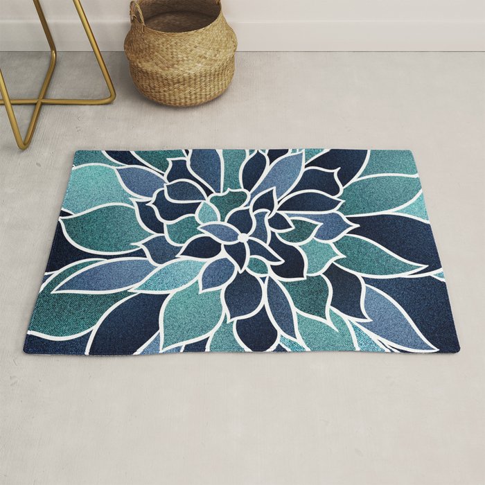 Festive, Flower Bloom, Navy Blue and Teal Rug Gallery Image 1