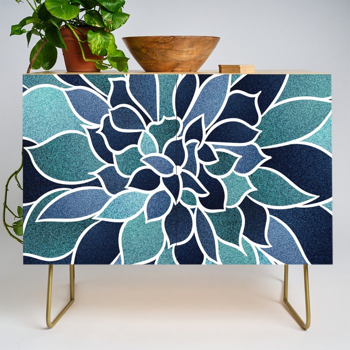 Festive, Flower Bloom, Navy Blue and Teal Credenza Gallery Image 1