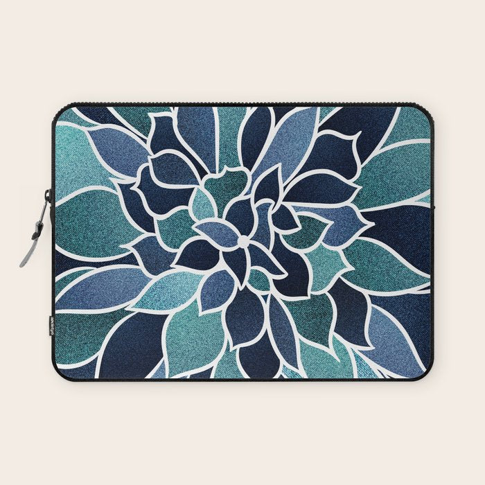 Festive, Flower Bloom, Navy Blue and Teal Laptop Sleeve Gallery Image 1