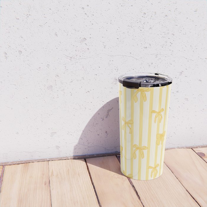Charming Yellow Ribbon and Stripes  Travel Mug Gallery Image 4